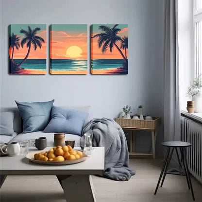 3pcs Palm Tree & Beach Scene Wall Art Canvas Unframed - High Quality Print 100% Australian Made Wall Canvas
