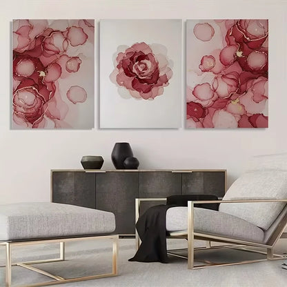 3pcs Red and White Abstract Floral Art  Wall Art Set Canvas Framed 40x60cm - High Quality Print 100% Australian Made Wall Canvas Ready to Hang