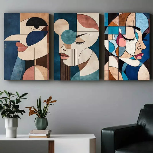3pcs Modern Abstract Face Canvas Framed 40x60cm - High Quality Print 100% Australian Made Wall Canvas Ready to Hang - Bella Home Decor