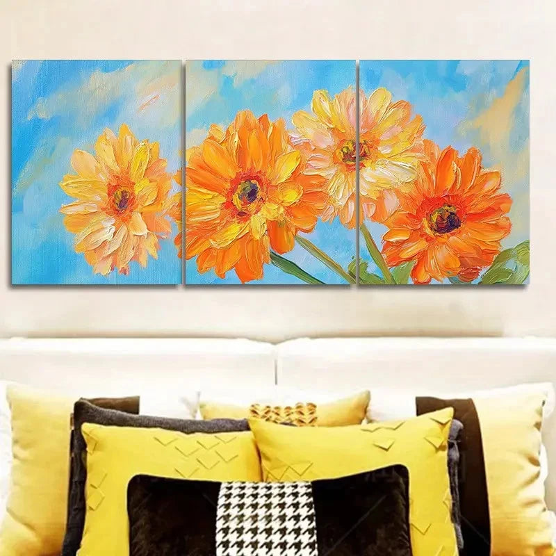 3pcs Luxurious Daisies Wall Art Painting Metal Print Ready to Hang Art - Bella Home Decor