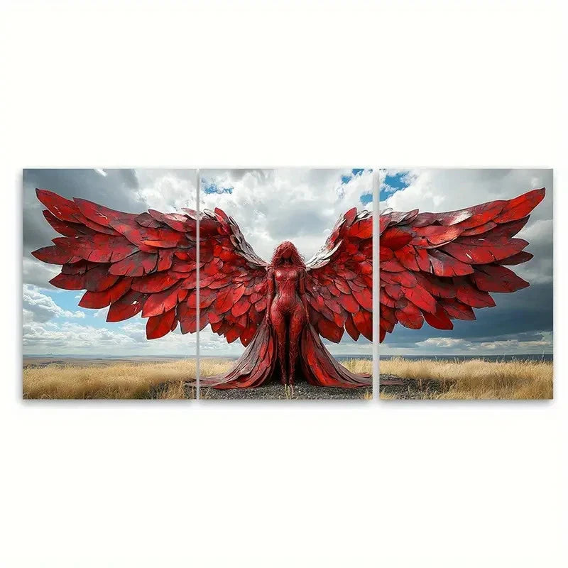 3pcs Sun Kissed Red Iron Angel of the North Wall Art Set Canvas Framed 40x60cm - High Quality Print 100% Australian Made Wall Canvas Ready to Hang