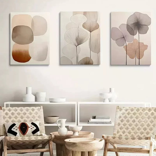 3pcs Minimalist Floral Pattern Wall Art Set Canvas Framed 50x70cm - High Quality Print 100% Australian Made Wall Canvas Ready to Hang