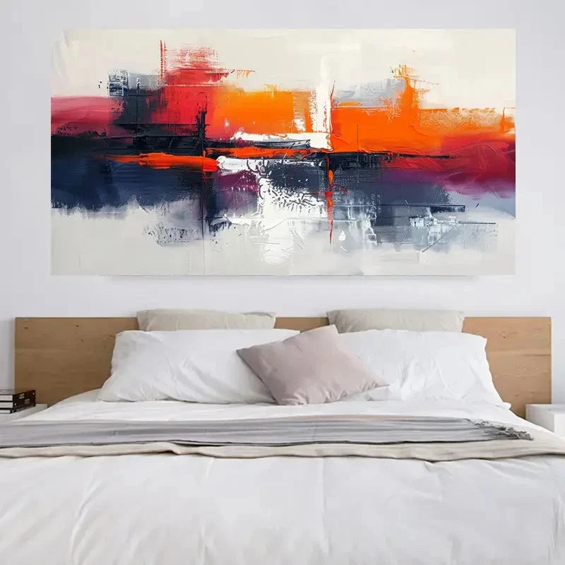 Vibrant Orange Red & Blue Wall Art Canvas Office Home Room Framed 120x60cm