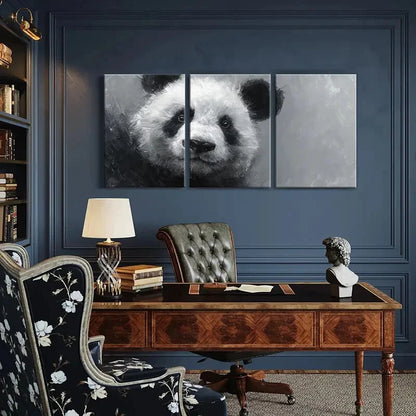 3pcs Panda Artwork Abstract Painting Metal Print Ready to Hang Art - Bella Home Decor