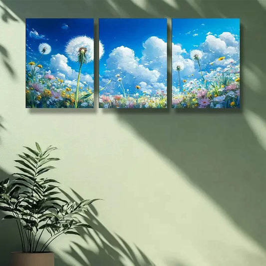 3pcs White dandelion Metal Print Ready to Hang Art