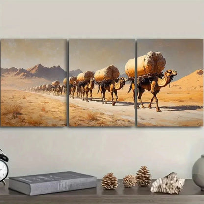 3pcs Camel Caravan Wall Art Set Canvas Framed 60x90cm - High Quality Print 100% Australian Made Wall Canvas Ready to Hang - Bella Home Decor