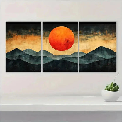 3pcs Century Orange Sun Abstract Illustrations Metal Print Ready to Hang Art - Bella Home Decor