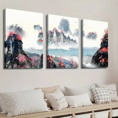 3pcs Japanese Mountains Landscape Wall Art Set Canvas Unframed - High Quality Print 100% Australian Made Wall Canvas