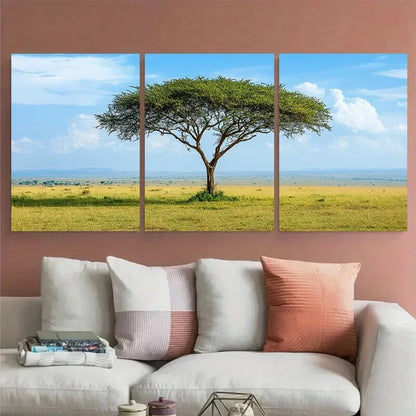 3pcs Serengeti Africa Safari Acacia Trees Wildlife Metal Print Ready to Hang Art - Bella Home Decor