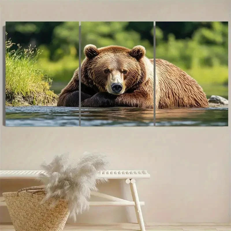 3pcs Brown Bear Wall Art Set Canvas Framed 50x70cm - High Quality Print 100% Australian Made Wall Canvas Ready to Hang - Bella Home Decor