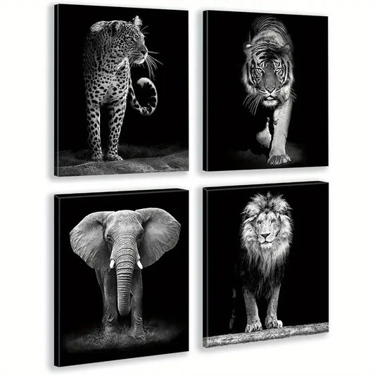 pcs Black and White Wildlife Wall Art Canvas Framed