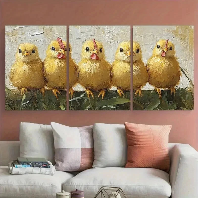 3pcs Vibrant Chick Farm Animals Bird Metal Print Ready to Hang Art - Bella Home Decor