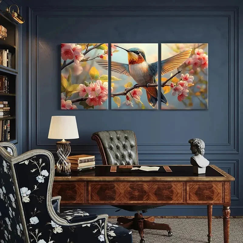3pcs Hummingbird Blossoms Springtime Animal Metal Print Ready to Hang Art - Bella Home Decor