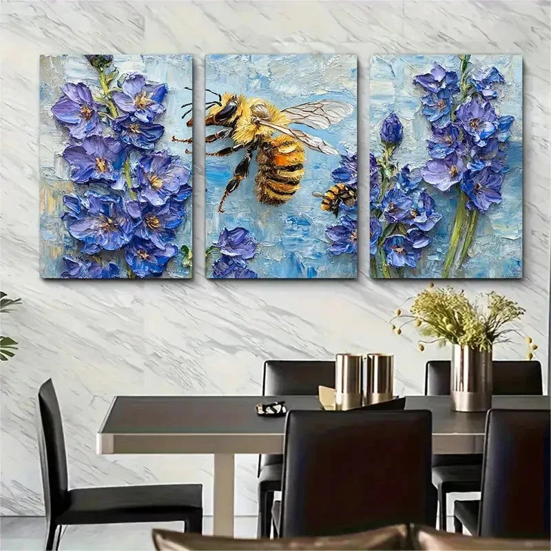 3pcs Delphinium Painting Wildflowers Perfect Wall Art Set Canvas Framed 60x90cm - High Quality Print 100% Australian Made Wall Canvas Ready to Hang - Bella Home Decor