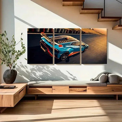 3pcs Blue and Orange Lamborghini Car Wall Art Canvas Unframed - High Quality Print 100% Australian Made Wall Canvas - Bella Home Decor