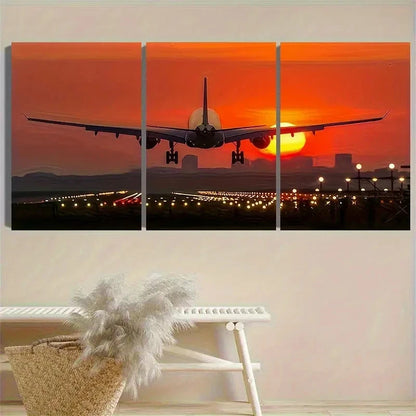 3pcs Sunset Flight Over Cityscape Wall Art Set Canvas Framed 40x60cm - High Quality Print 100% Australian Made Wall Canvas Ready to Hang