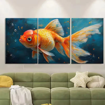 3pcs Goldfish Oil Painting Impasto Fish Art Metal Print Ready to Hang Art - Bella Home Decor