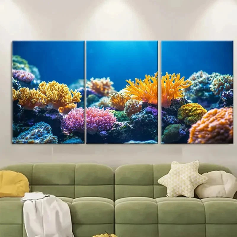 3pcs Diverse Reef Corals KM  Wall Art Set Canvas Framed 40x60cm - High Quality Print 100% Australian Made Wall Canvas Ready to Hang - Bella Home Decor