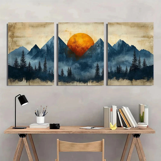 3pcs Nordic Abstract Geometry Paintings Metal Print Ready to Hang Art