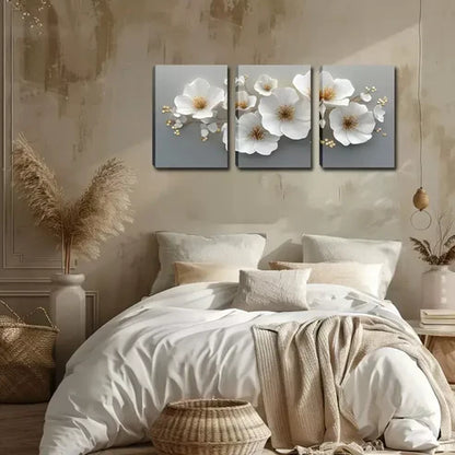 3pcs Elegant White Magnolia Triptych Wall Art Canvas Unframed - High Quality Print 100% Australian Made Wall Canvas