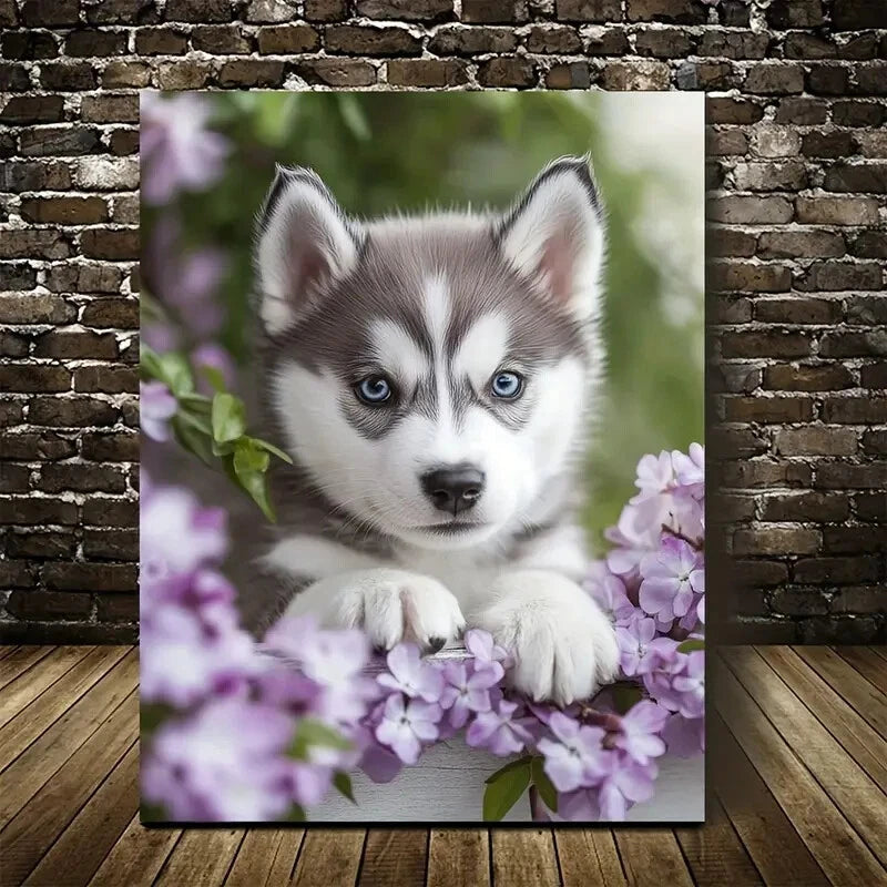 Adorable Siberian Husky Puppy with Blue Eyes 40x60cm Metal Print Ready to Hang - Bella Home Decor