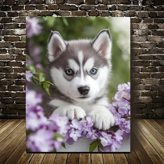 Adorable Siberian Husky Puppy with Blue Eyes 40x60cm Metal Print Ready to Hang - Bella Home Decor