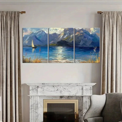3pcs Sailboat Mountain Range Blue Waters Metal Print Ready to Hang Art - Bella Home Decor