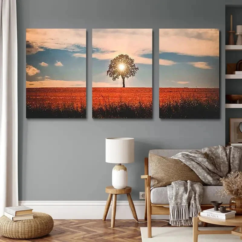 3pcs Beautiful Trees Sunrise Blue Sky Metal Print Ready to Hang Art - Bella Home Decor