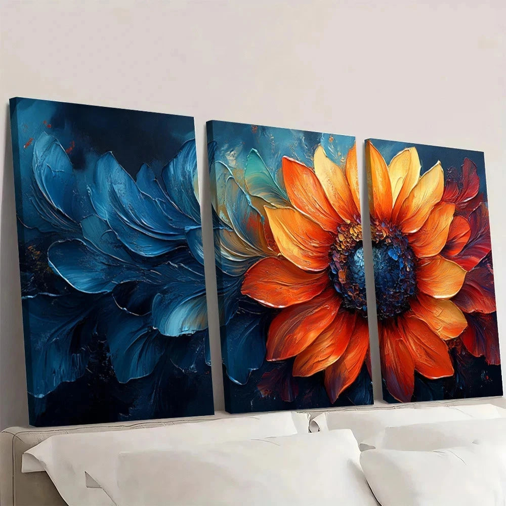 3pcs Painting Abstract Sunflower Vibrant Colors Wall Art Set Canvas Framed 50x70cm - High Quality Print 100% Australian Made Wall Canvas Ready to Hang