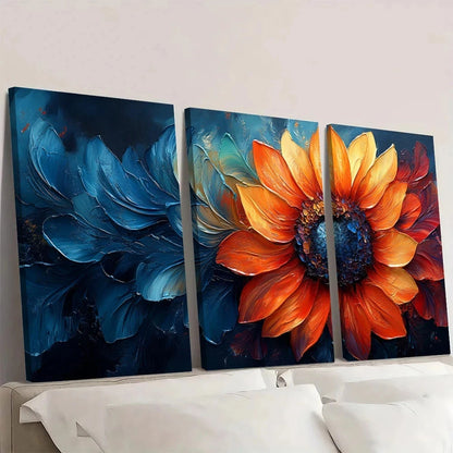 3pcs Painting Abstract Sunflower Vibrant Colors Wall Art Set Canvas Framed 50x70cm - High Quality Print 100% Australian Made Wall Canvas Ready to Hang