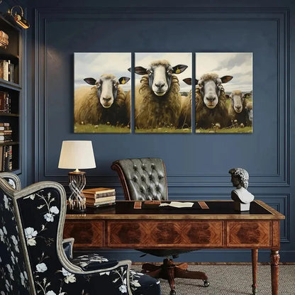 3pcs Sheep Pastoral Scene Farmhouse Art Metal Print Ready to Hang Art - Bella Home Decor