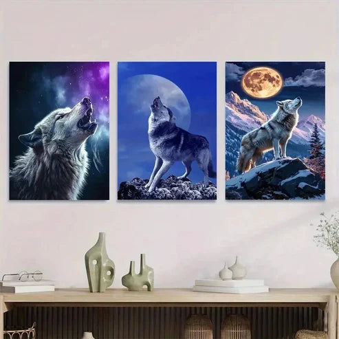 3pcs Wolf Howling Triptych Stunning Nature Wall Art Canvas Unframed - High Quality Print 100% Australian Made Wall Canvas