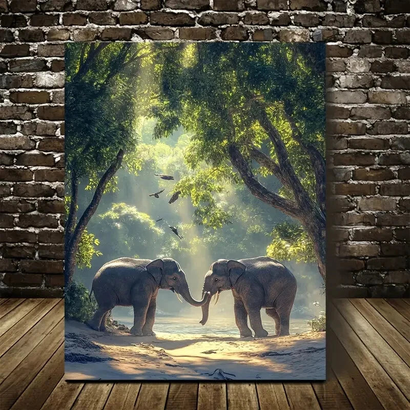 Majestic Elephants Playing Together On Sandy Beach 40x60cm Metal Print Ready to Hang - Bella Home Decor