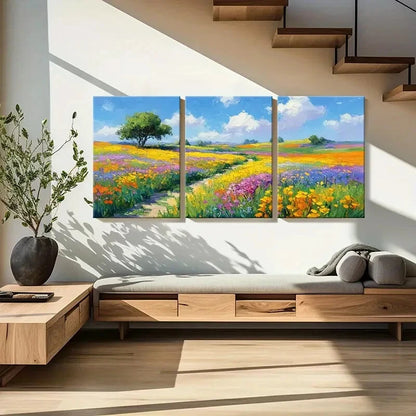 3pcs Vibrant Landscape Painting Colorful Flowers Metal Print Ready to Hang Art