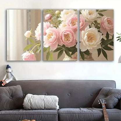 3pcs Elegant Pink & White Floral Bouquet In Vase Wall Art Set Canvas Framed 60x90cm - High Quality Print 100% Australian Made Wall Canvas Ready to Hang
