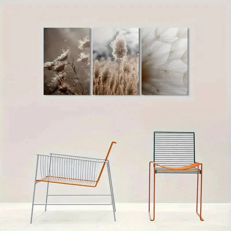 3pcs Elegance Dandelion Thistle and Feather Metal Print Ready to Hang Art