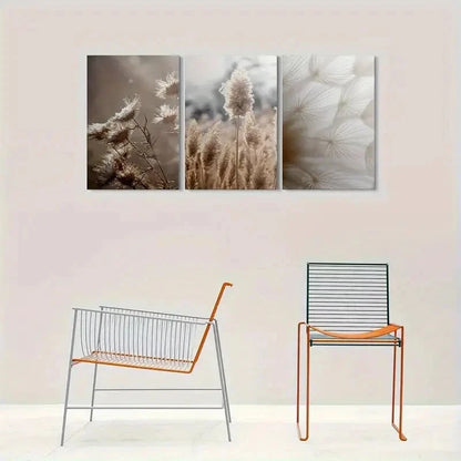 3pcs Elegance Dandelion Thistle and Feather Metal Print Ready to Hang Art