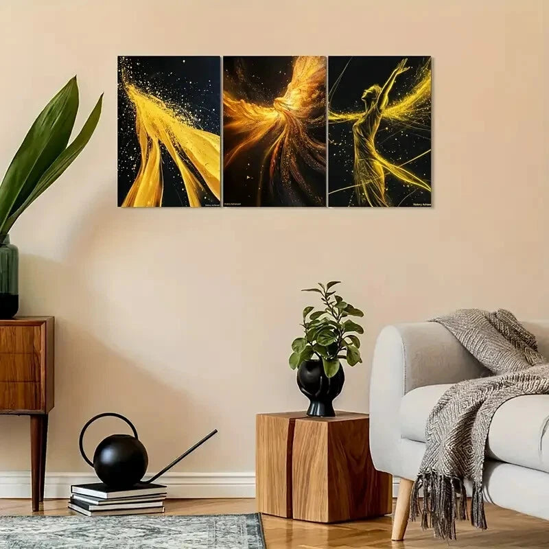3pcs Golden & Vibrant Abstract Victory Metal Print Ready to Hang Art - Bella Home Decor