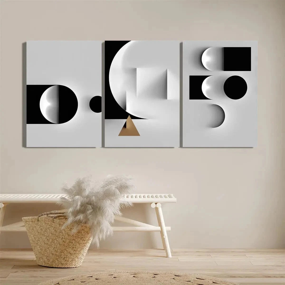 3pcs Abstract Architecture Shadow Geometry Metal Print Ready to Hang Art - Bella Home Decor