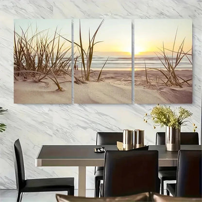 3pcs Serene Ocean and Sand Dunes Scene Metal Print Ready to Hang Art