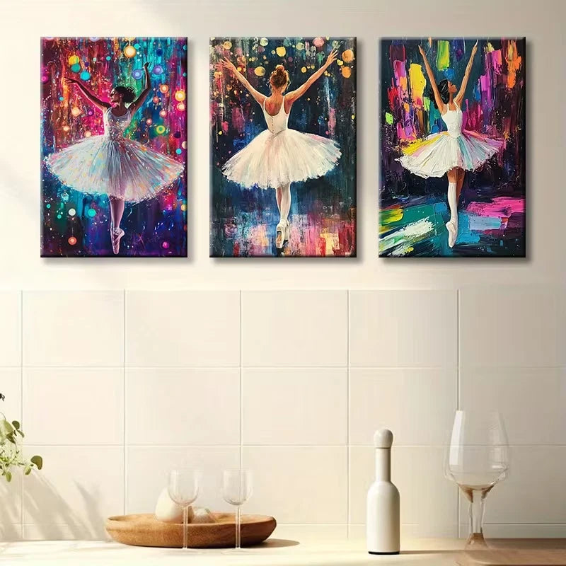 3pcs Ballerina Elegant Dancer Wall Art Set Canvas Framed 50x70cm - High Quality Print 100% Australian Made Wall Canvas Ready to Hang - Bella Home Decor