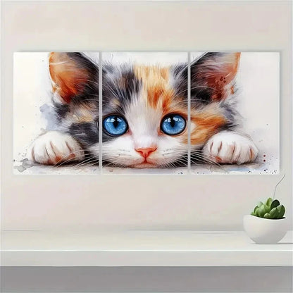 3pcs Cute calico kitten Nursery Decor ND   Wall Art Set Canvas Framed 50x70cm - High Quality Print 100% Australian Made Wall Canvas Ready to Hang - Bella Home Decor