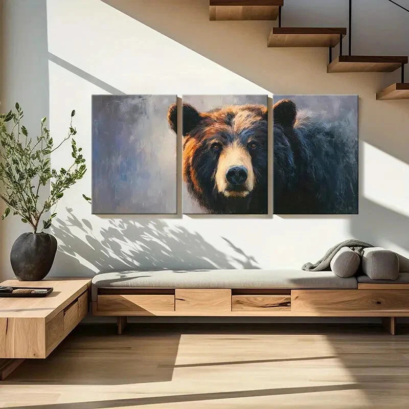3pcs Artistic Bear Portrait Wildlife Art Metal Print Ready to Hang Art - Bella Home Decor