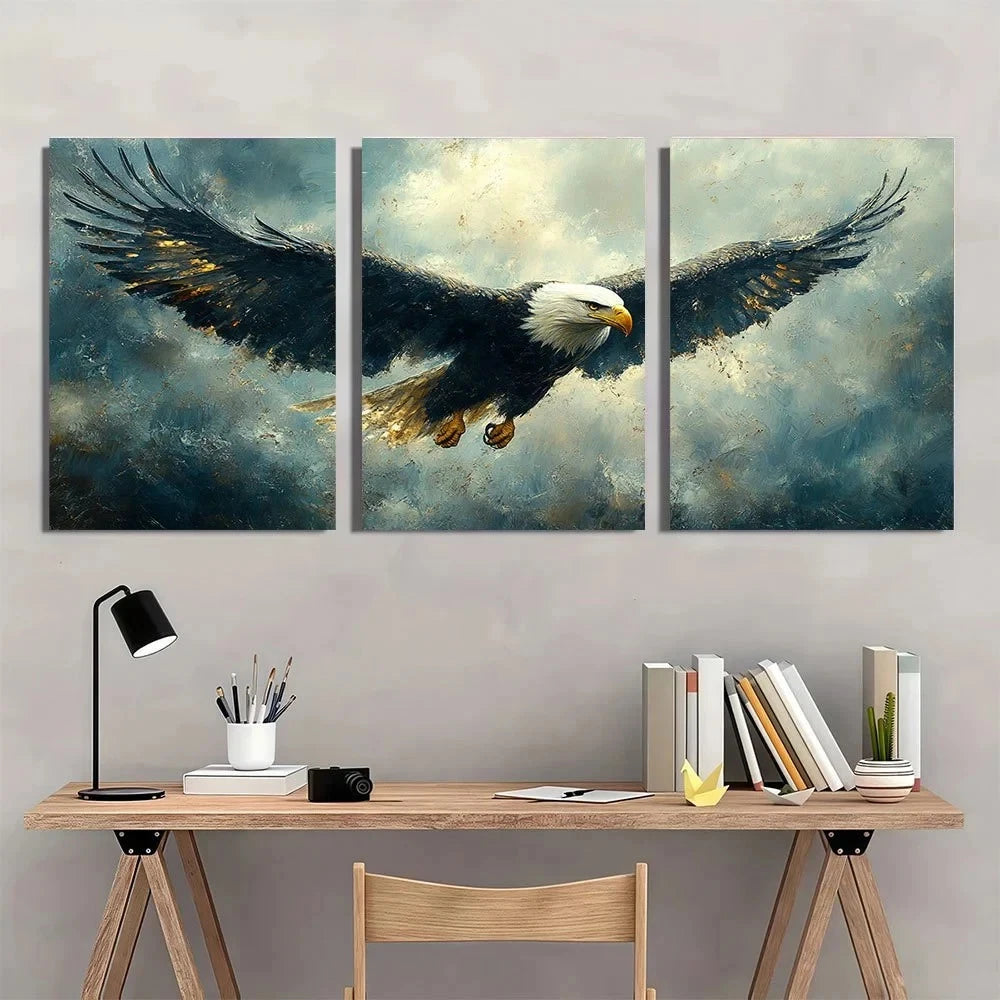 3pcs Flying Eagle Bird Themed Metal Print Ready to Hang Art - Bella Home Decor