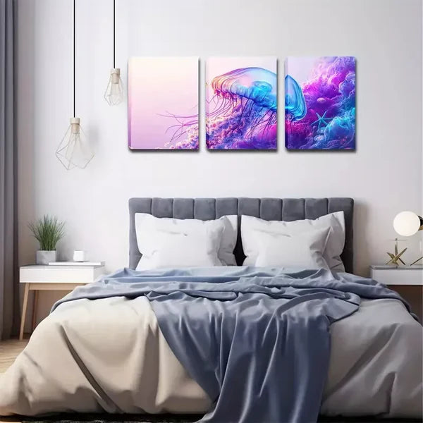 3pcs Colorful, Elf-Clear Jellyfish, Pigment Wall Art Set Canvas Framed 40x60cm - High Quality Print 100% Australian Made Wall Canvas Ready to Hang - Bella Home Decor