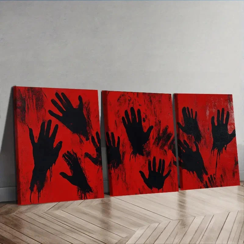 3pcs Red with Black Handprints RB  Wall Art Canvas  Framed 60x90cm - High Quality Print 100% Australian Made Wall Canvas Ready to Hang