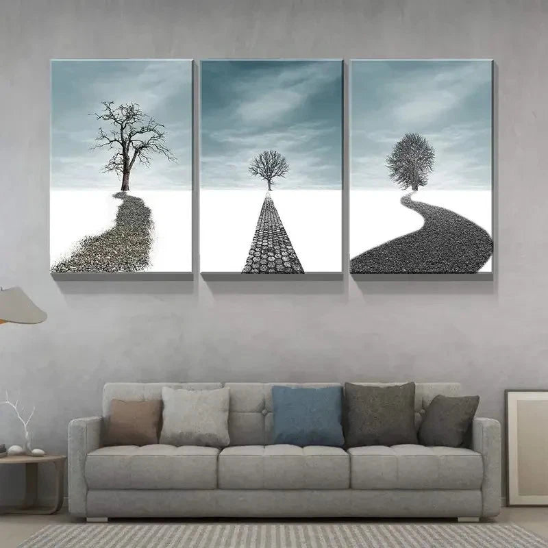3pcs Dead Tree Scenery in Snow Landscape Metal Print Ready to Hang Art - Bella Home Decor