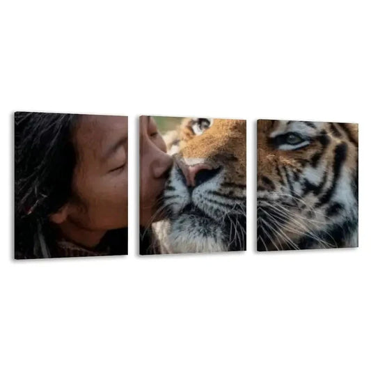 3pcs A Tiger & Girl Pure Connection Wall Art Set Canvas Framed 40x60cm - High Quality Print 100% Australian Made Wall Canvas Ready to Hang