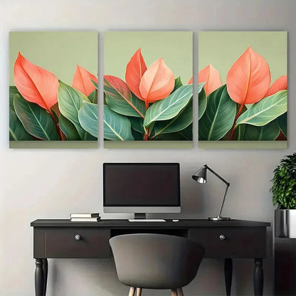 3pcs Cordyline Fruticosa Leaves Foliage Green Metal Print Ready to Hang Art - Bella Home Decor