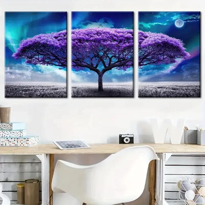 3pcs Purple Tree Life Ucnder Starry Sky Perfect Wall Art Set Canvas Framed 40x60cm - High Quality Print 100% Australian Made Wall Canvas Ready to Hang - Bella Home Decor